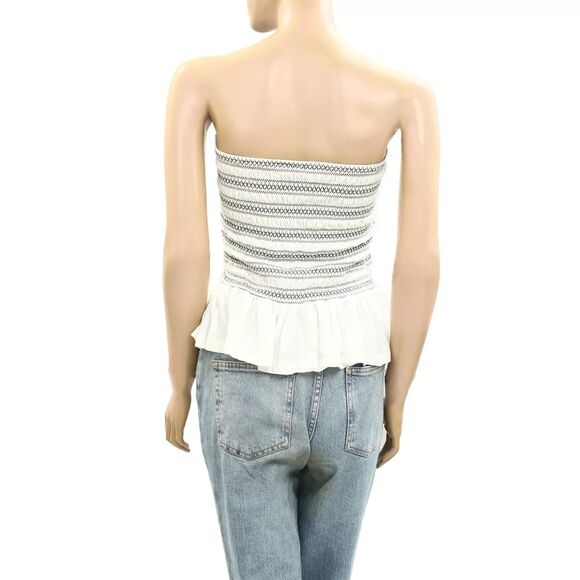 Anthropologie Maeve Smocked Split Tube Blouse Top Strapless Ruffle S NEW 277042 - Picture 7 of 8